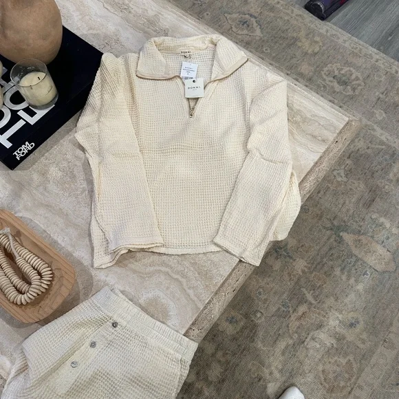 DONNI. Waffle 1/2 Zip Pullover Cream + Freshwater Pearl. Size M NWT - Picture 5 of 7